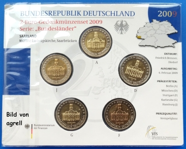 Sonderposten_10: 5 x 2 Euro Gedenkmünze Deutschland 2009 Ludwigskirche 4/16