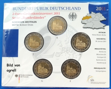 Special Item_11: 5 x 2 Euro commemorative Germany 2011 Cologne cathedral 6/16
