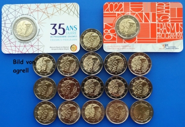 18 x 2 Euro Gedenkmünzen 35 Jahre Erasmus-Programm 2022