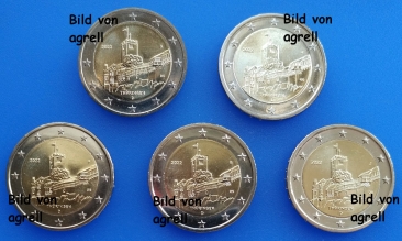 5 x 2 Euro Gedenkmünze Deutschland 2022 Wartburg bei Eisenach 16/16