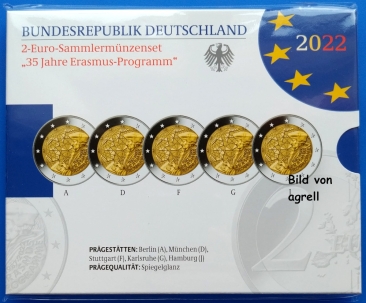 5 x 2 Euro Gedenkmünze Deutschland 2022 PP 35 Jahre Erasmus-Programm