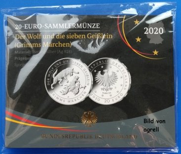 Sonderposten_7: 20 Euro Silbergedenkmünze Deutschland 2020 Sieben Geißlein "D" SP