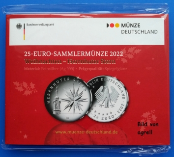 25 Euro Silbergedenkmünze Deutschland 2022 SP - Herrnhuter Stern "A"