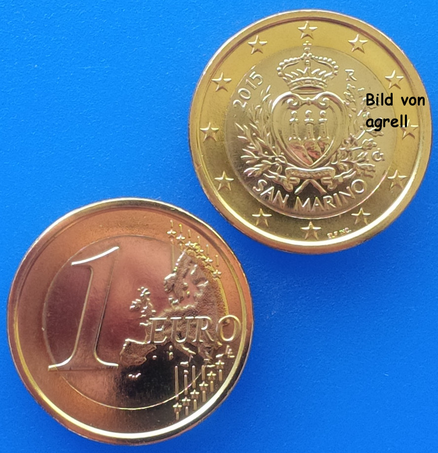 1 Euro Münze San Marino 2015 Stempelglanz (Stgl.) - Euromuenzen-AGrell.eu
