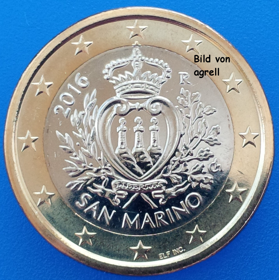 1 Euro Münze San Marino 2016 Stempelglanz (Stgl.) - Euromuenzen-AGrell.eu