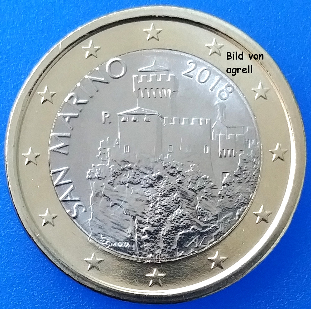 1 Euro Münze San Marino 2018 Stempelglanz (Stgl.) - Euromuenzen-AGrell.eu