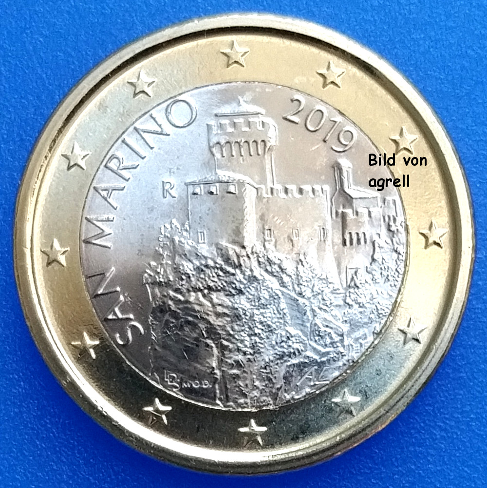 1 Euro Münze San Marino 2019 Stempelglanz (Stgl.) - Euromuenzen-AGrell.eu